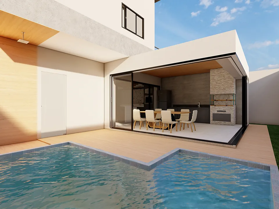 Área gourmet aberta para a piscina